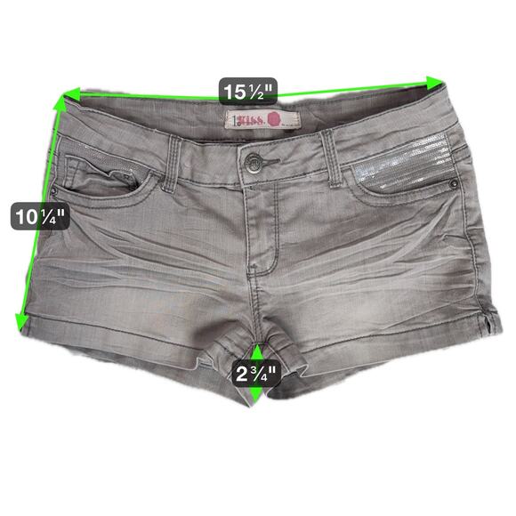 Womens Distressed Gray Denim Shorts Size 11 Sequins Casual Grunge Glam Summer - Picture 5 of 13